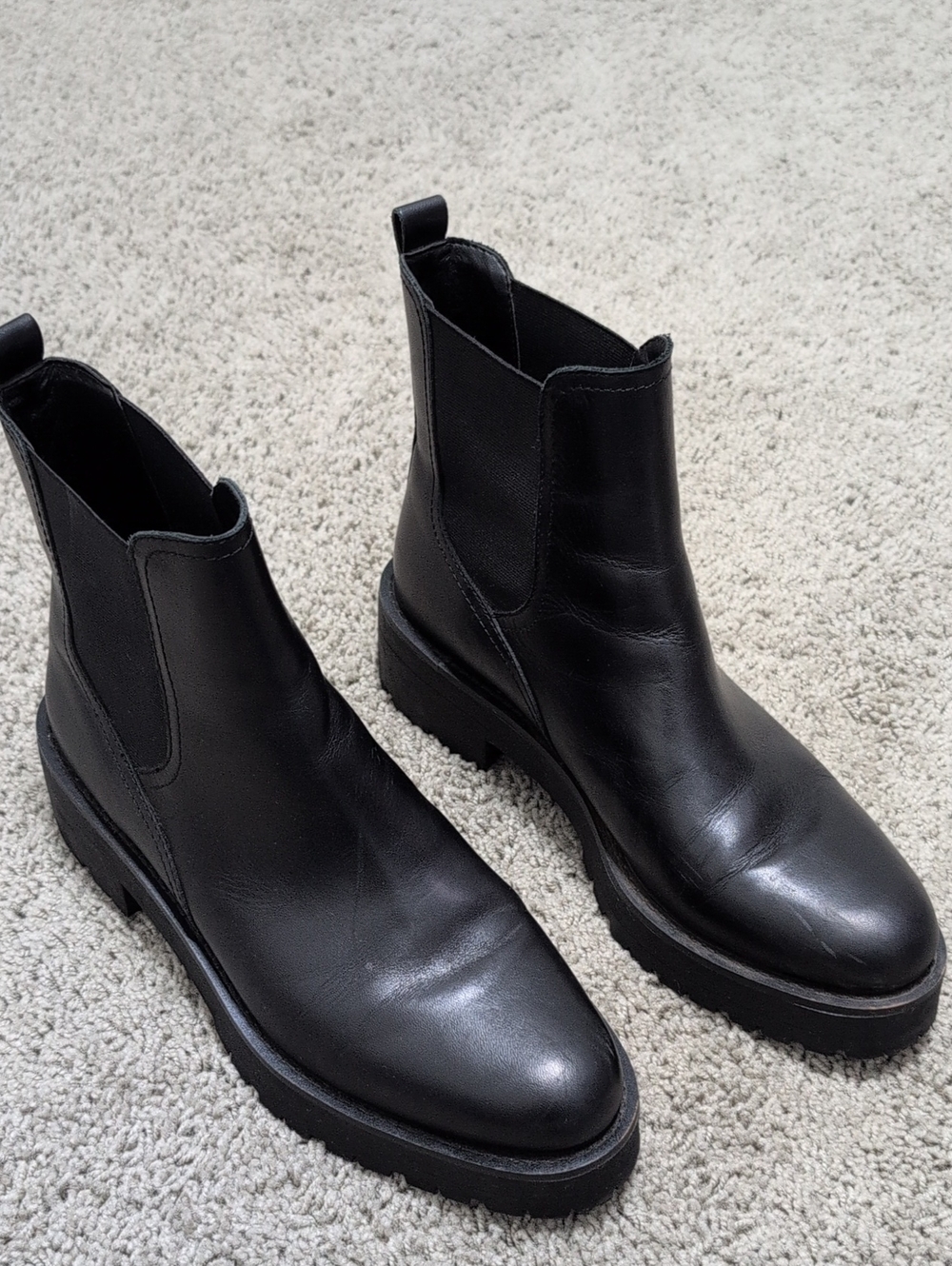 Sam Edelman Jazmine Black Leather Lug Sole Chelsea Boots 8.5 Womens Booties - Picture 2 of 9